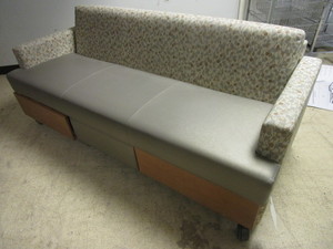 WIELAND SLEEP-TOO CONVERTIBLE COUCH, ON CASTERS, LOWER STORAGE DRAWERS