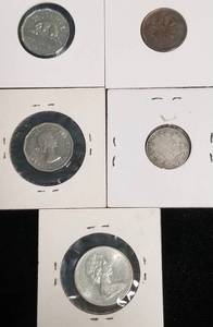 5 FOREIGN COINS SOME SILVER