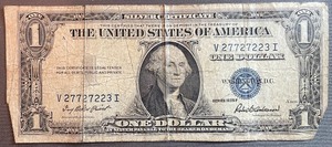 lot 50 image: 1935F $1 Silver Certificate - V27727223I