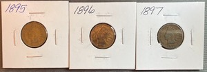 lot 22 image: Three Different Indian Head Pennies - 1895, 1896, & 1897