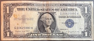 lot 40 image: 1957A $1 Silver Certificate - G20625880A