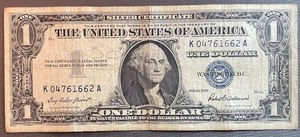 lot 47 image: 1957 $1 Silver Certificate - K04761662A