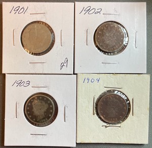 lot 4 image: Four Different Liberty Head Nickels - 1901, 1902, 1903, & 1904
