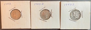 lot 2 image: Three Different Mercury Dimes - 1943 P, D, & S