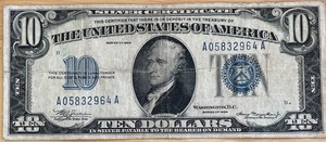 lot 30 image: 1934 $10 Silver Certificate - A05832964A