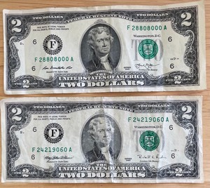 lot 10 image: Two $2 Bills Atlanta Reserve - F28808000A & F24219060A