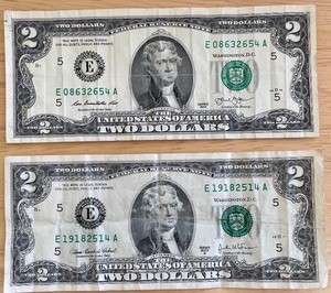 lot 15 image: Two $2 Bills Richard Reserve - E19182514A & E08632654A