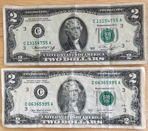 lot 12 image: Two $2 Bills Philadelphia Reserve - C06365995A & C13154755A