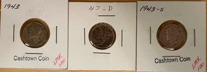lot 46 image: 1943 P, D, & S Mercury Dimes