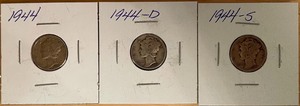 lot 47 image: 1944 P, D, & S Mercury Dimes