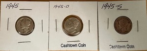lot 48 image: 1945 P, D, & S Mercury Dimes