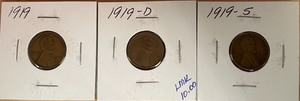 lot 67 image: 1919 P, D, & S Lincoln Wheat Pennies