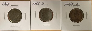 lot 50 image: 1945 P, D, & S Silver War Nickels