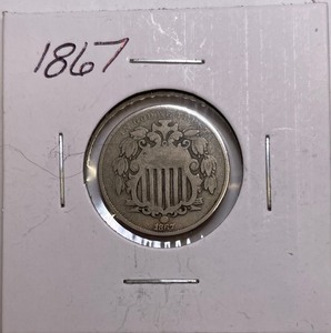 1867 Shield Nickel No Rays
