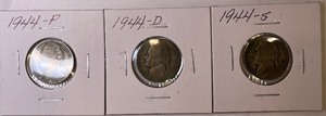 Three Silver War Nickels - 1944 P, D, & S
