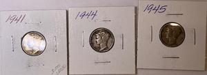 Three Mercury Dimes - 1941, 1944, & 1945