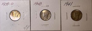 Three Mercury Dimes - 1939-D, 1940, & 1941