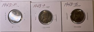 Three Silver War Nickels - 1943 P, D, & S