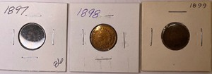 Three Indian Head Pennies - 1897, 1898, & 1899