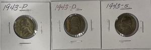 Three Silver War Nickels - 1943 P, D, & S