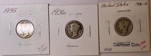 Three Mercury Dimes - 1935, 1936, & 1936-D