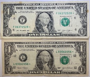 Two $ Bills - 2003 & 2013, L03062056  & F06372528 