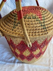 lot 132 image: Woven Basket with Lid and Handles
