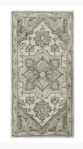 lot 14 image: ALLEN  ROTH Lot of 2-  Brookford 2 x 4 Ivory Soft Green Indoor Medallion Oriental Handcrafted Throw Rug