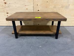 lot 60 image: HARPER & BRIGHT DESIGNS 43 in. Brown Large Rectangle Wood Coffee Table with Shelf