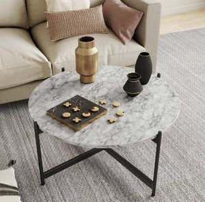 lot 64 image: NATHAN JAMES Piper 36 in. WhiteBlack Medium Round Faux Marble Coffee Table
