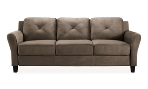 lot 95 image: LIFESTYLE SOLUTIONS Harvard 31.5 in. Brown Microfiber 4-Seater Tuxedo Sofa with Round Arms