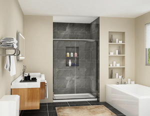 lot 120 image: BOYEL LIVING 54 in. Width x 72 in. Height Semi-Frameless Double Sliding Clear Glass Shower Door Clear Glass in Brushed Nickel