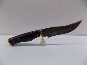 Damascus Steel Fixed Blade Knife With Leather Sheath