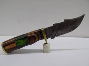 Damascus Steel Fixed Blade Knife With Leather Sheath