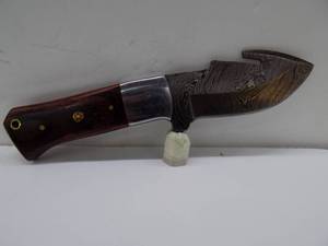 Damascus Steel Fixed Blade Knife With Leather Sheath
