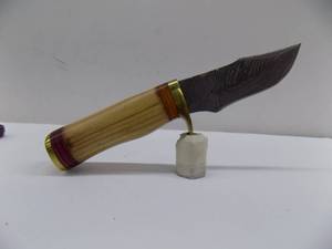 Damascus Steel Fixed Blade Knife With Leather Sheath
