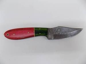 Damascus Steel Fixed Blade Knife With Leather Sheath