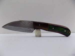 Damascus Steel Fixed Blade Knife With Leather Sheath