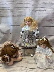 Lot of Three Porcelain Vintage Dolls�