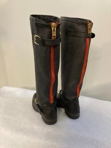 Tall Black Leather Boots with Red Zippers