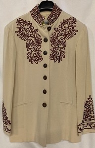 Ozbek Cream Jacket with Burgundy Design