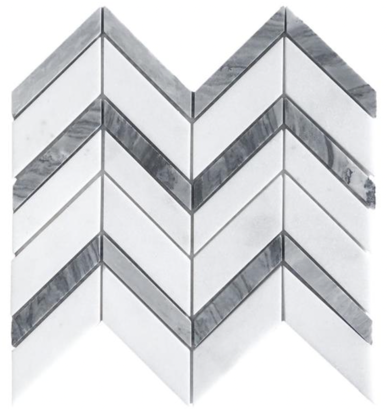 Glacier Edge White and Gray 9.875 in. x 11.25 in. Chevron Honed Marble Floor and Wall Mosaic Tile (0.771 sq. ft./Each) Glacier Edge White and Gray 9.875 in. x 11.25 in. Chevron Honed Marble Floor and Wall Mosaic Tile (0.771 sq. ft./Each)