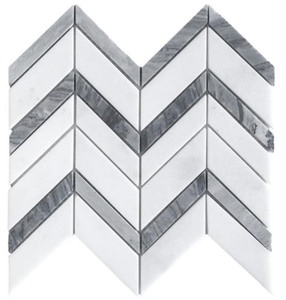 lot 42 image: 10 Pcs Glacier Edge White 9.875 in. x 11.25 in. Chevron Honed Marble Floor and Wall Mosaic Tile (0.771 sq. ft.Each)
