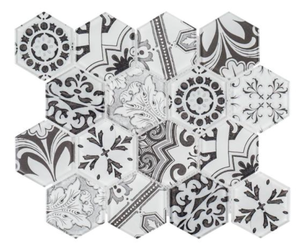lot 47 image: 15 Pcs Morris Block White 12 in. x 10.375 in.Hexagon Glossy Glass Mosaic Tile (0.864 sq. ft.Each)