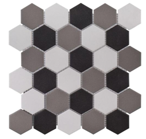 lot 51 image: 19 Pcs Ink Blot Gray 12.625 in. x 10.875 in. Hexagon Matte Porcelain Wall and Floor Mosaic Tile (0.953 sq. ft.Each)