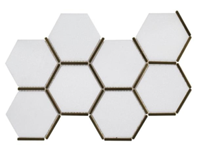 lot 53 image: 9 Pcs Laurel Brass White 8.5 in. x 14.875 in. Hexagon Honed Marble and Gold Metal WallFloor Mosaic Tile (0.878 sq. ft.Each)