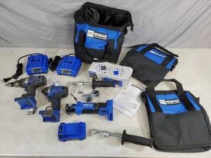 lot 16 image: Kobalt 24 Volt Lithium Ion Drill, Impact, Cutout Tools with Chargers
