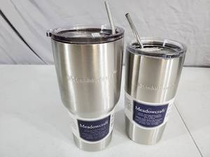 lot 142 image: 2 New Stainless Insulated Tumblers with Metal Straws