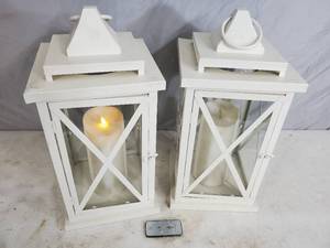 lot 208 image: 2 Large Luminara Lanterns with Flameless Candles and Remote
