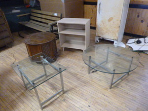 lot 114 image: 3 Tables and Bookshelf